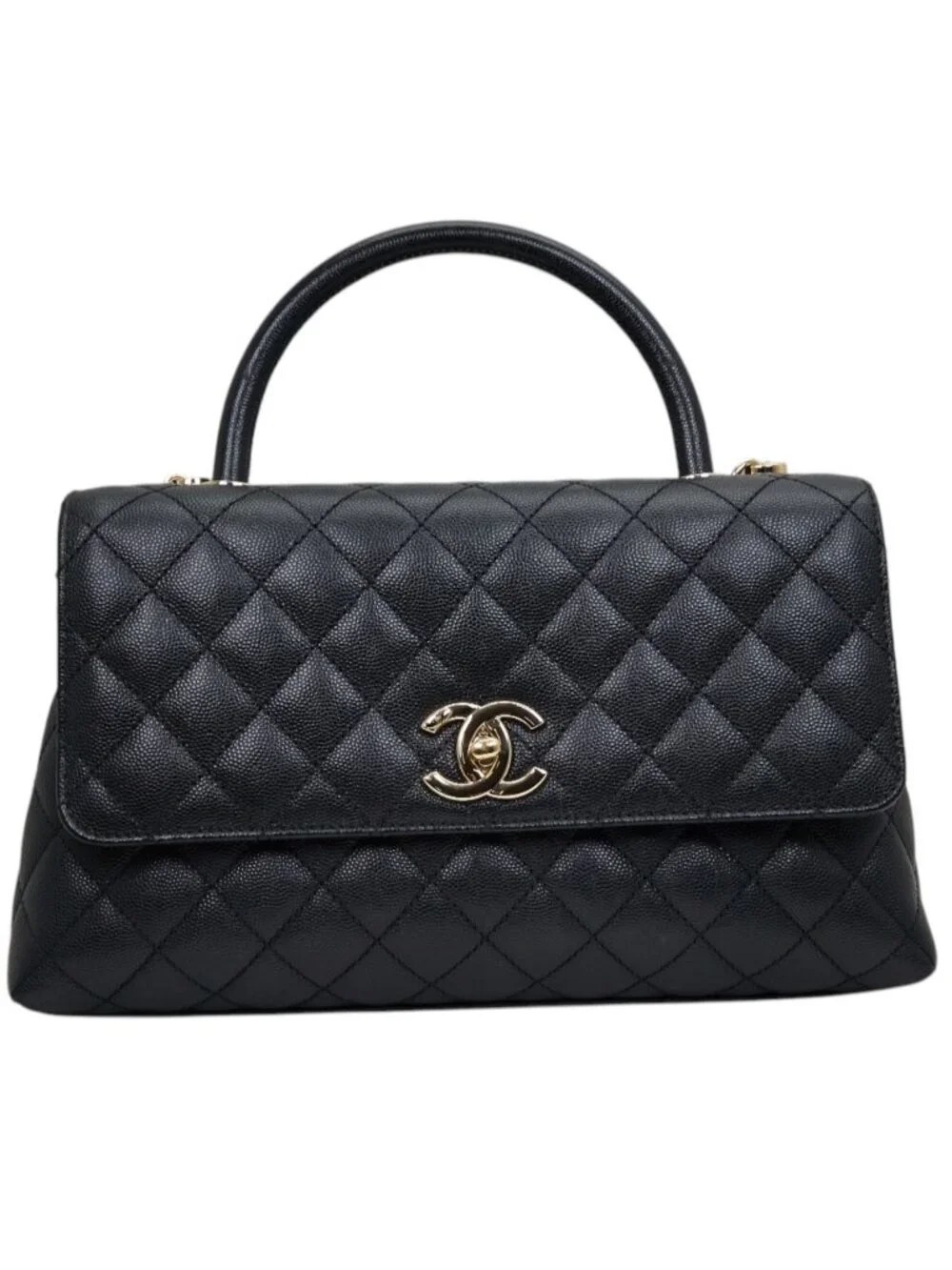 Chanel Large Flap Bag With Top Handle in Black Calfskin Leather